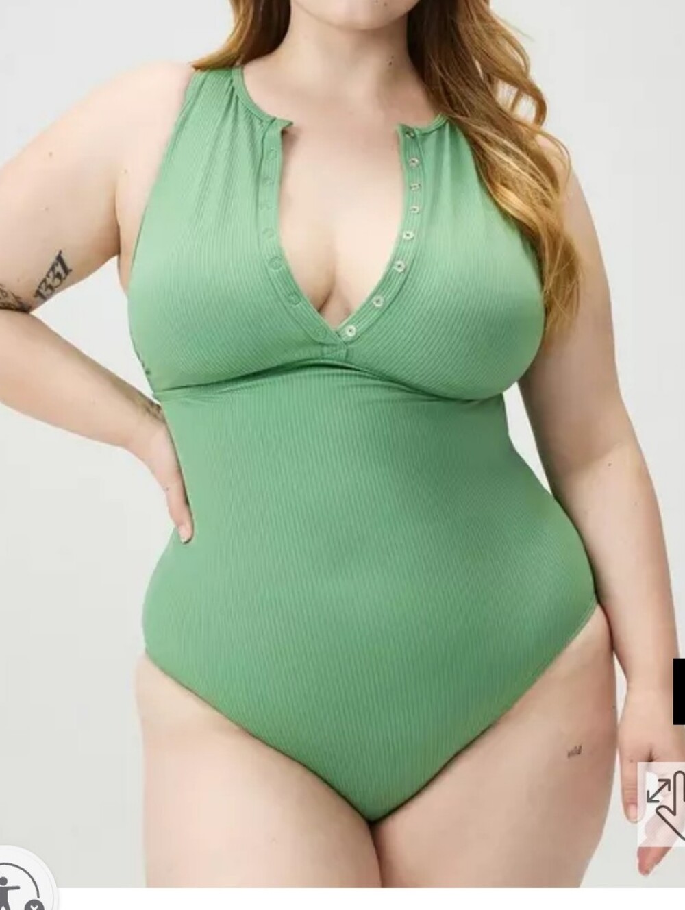 NWOT Torrid Ribbed Henley One-Piece Swimsuit in Sage Green